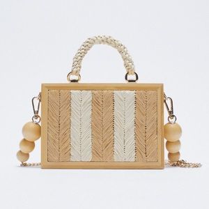Zara Natural Herringbone wooden Box Bag